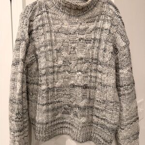 GAP Marled Gray Cable Knit Turtleneck Sweater